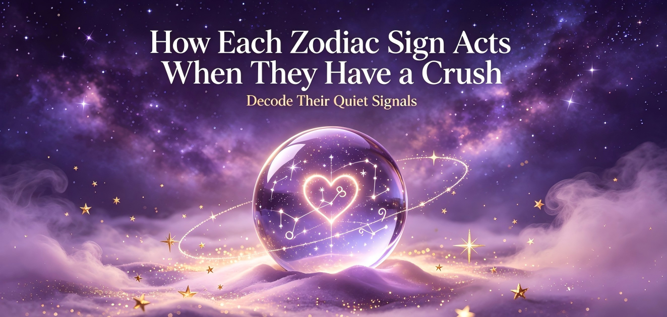 How each zodiac sign acts when they have a crush, mystical astrology crush theme artwork