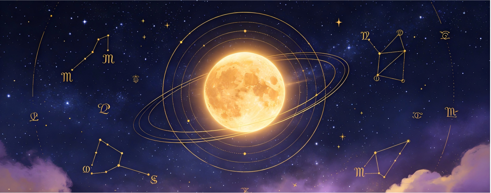 why am i so lonely astrology graphic, full moon with zodiac wheel, starry night