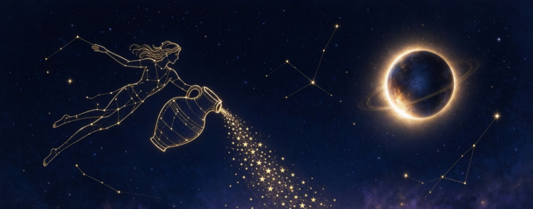 pluto direct october 2026 astrology graphic, Aquarius water bearer and Pluto planet with starry sky